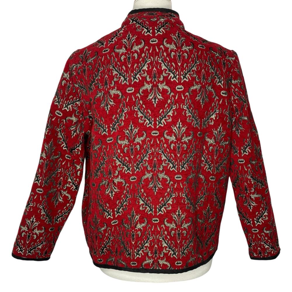 Studio Works Jacket Full Zip Red Silver Damask Tapestry Medium Petite Regal Boho - Picture 10 of 14